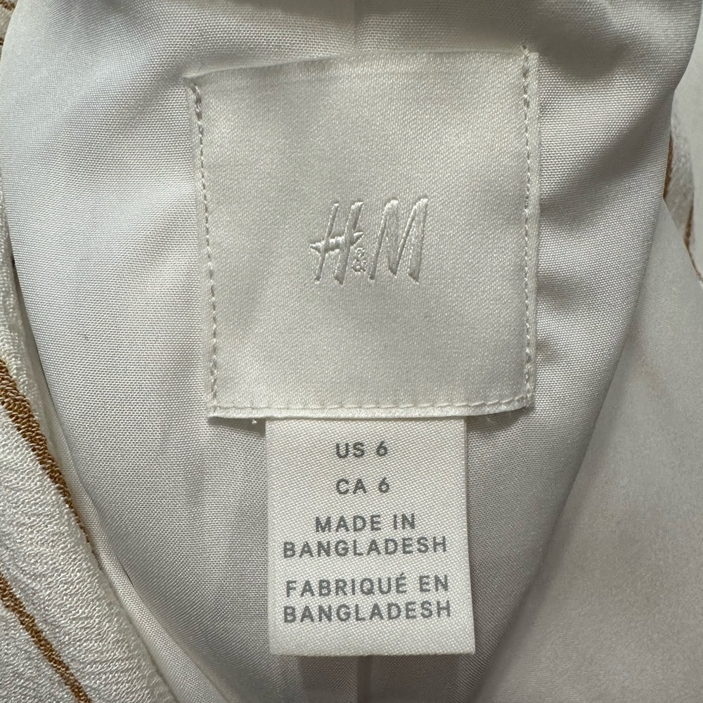 H&M Women’s Blazer US 6 | Beige White Pinstripe | Longline One-Button - Picture 2 of 9